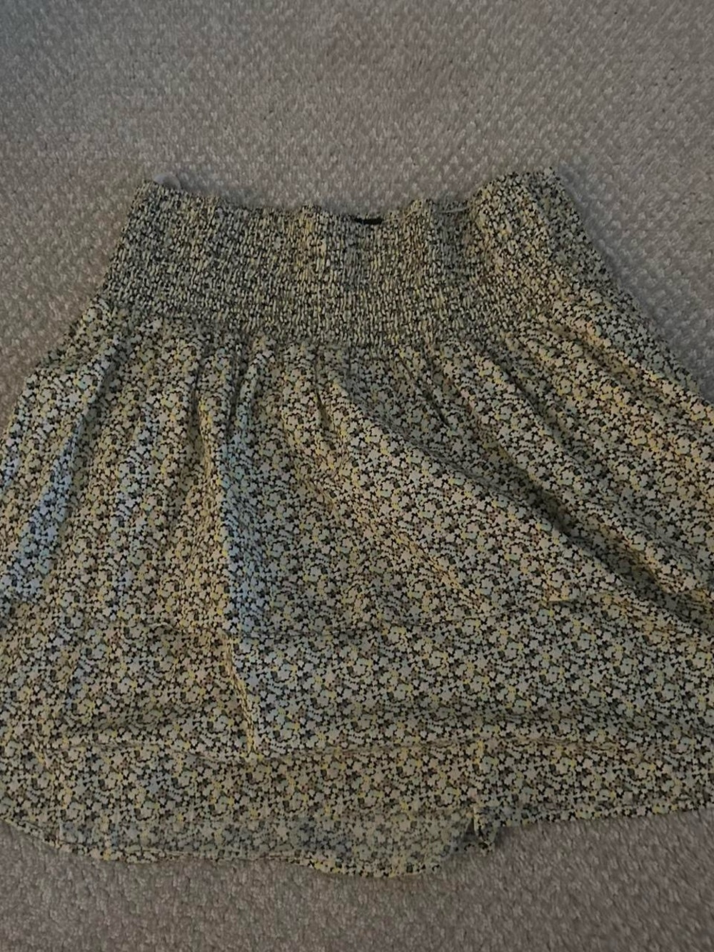 Vero Moda Yellow and Black Ditsy Floral Smocked Mini Skirt